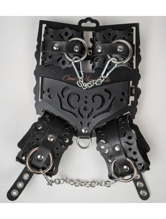 Черный ажурный кожаный набор фиксаций - Crazy Handmade - купить с доставкой в Набережных Челнах