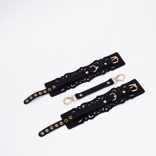 Черный кожаные оковы с узорами и золотистой фурнитурой - Crazy Handmade - купить с доставкой в Набережных Челнах