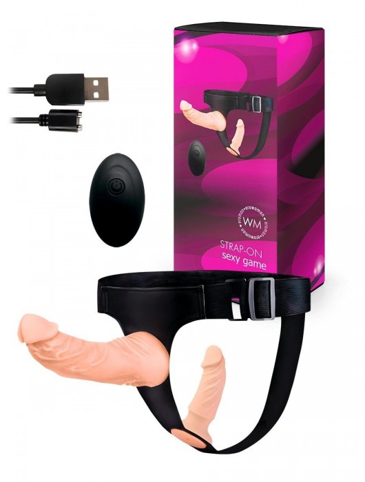Женский страпон с 2 насадками, вибрацией и пультом ДУ - Erowoman-Eroman - купить с доставкой в Набережных Челнах