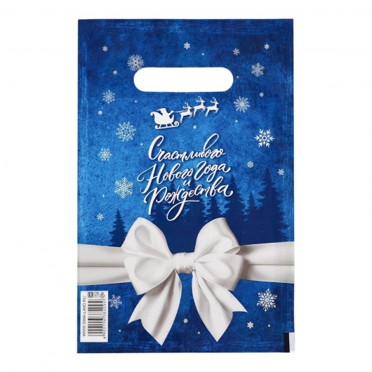 Сине-белый подарочный новогодний пакет с вырубной ручкой (20х30 см) - Сима-Ленд - купить с доставкой в Набережных Челнах