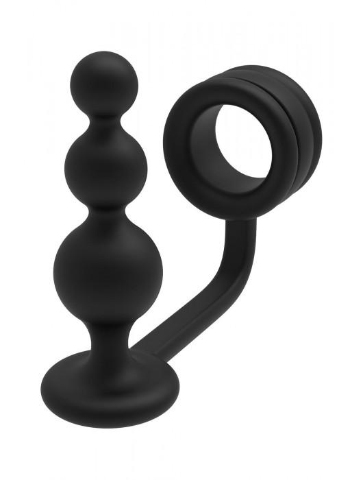 Черное эрекционное кольцо с анальной елочкой Cockring With Beaded Anal Plug - Dream Toys - в Набережных Челнах купить с доставкой