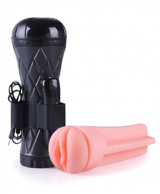 Телесный мастурбатор-вагина в черной колбе с вибрацией - Boys of Toys - в Набережных Челнах купить с доставкой
