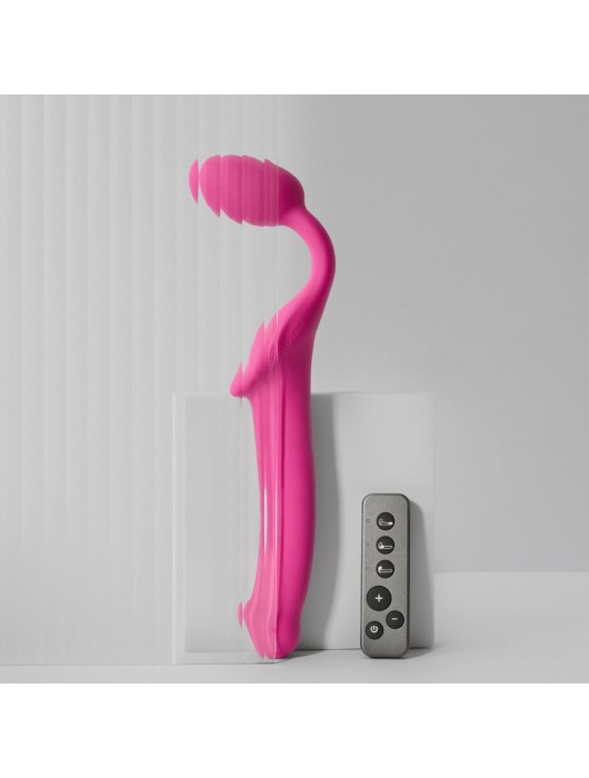 Ярко-розовый безремневой страпон Strap-on-me Vibrating Bendable Strap-On size M - Strap-on-me - купить с доставкой в Набережных Челнах