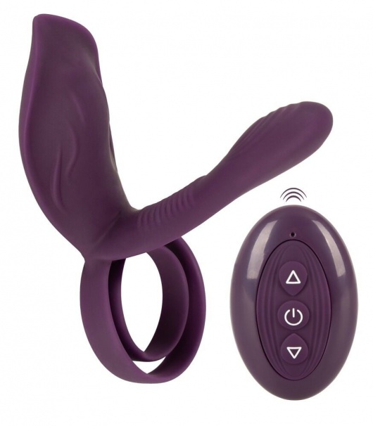 Фиолетовая насадка на член с клиторальным отростком и пультом ДУ RC Couple’s Vibrator 2 - Orion - в Набережных Челнах купить с доставкой