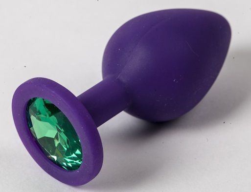 Фиолетовая силиконовая пробка с зеленым кристаллом - 9,5 см. - 4sexdreaM - купить с доставкой в Набережных Челнах
