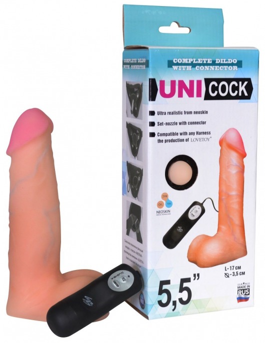 Фаллическая насадка Харнесс UNICOCK 5,5  с вибрацией - 17 см. - LOVETOY (А-Полимер) - купить с доставкой в Набережных Челнах