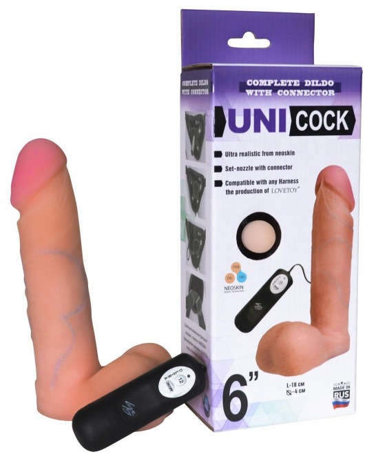 Фаллическая насадка Харнесс UNICOCK 6  с вибрацией - 18 см. - LOVETOY (А-Полимер) - купить с доставкой в Набережных Челнах