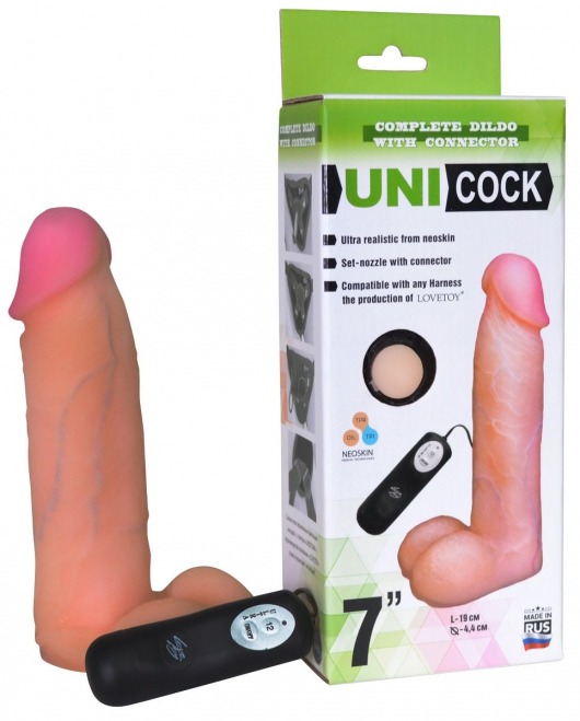 Фаллическая насадка Харнесс UNICOCK 7  с вибрацией - 19 см. - LOVETOY (А-Полимер) - купить с доставкой в Набережных Челнах