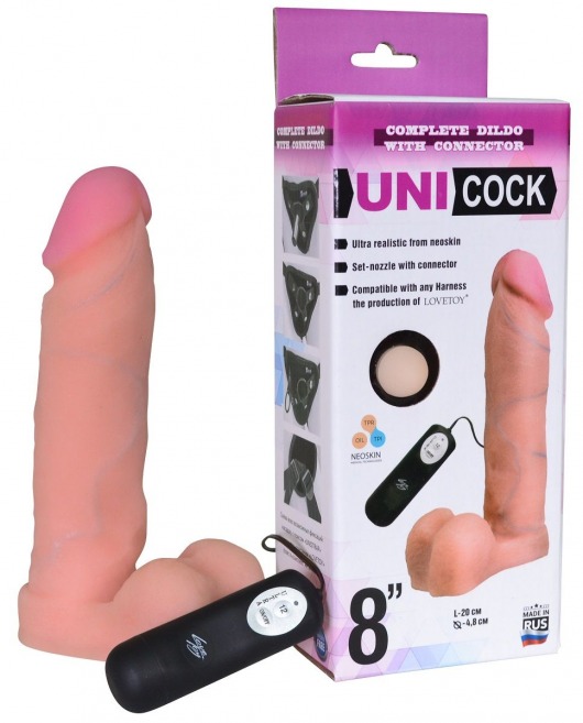 Фаллическая насадка Харнесс UNICOCK 8  с вибрацией - 20 см. - LOVETOY (А-Полимер) - купить с доставкой в Набережных Челнах