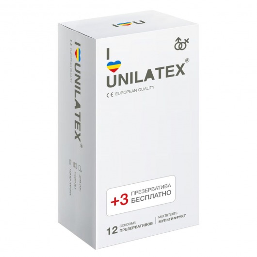 Разноцветные ароматизированные презервативы Unilatex Multifruit  - 12 шт. + 3 шт. в подарок - Unilatex - купить с доставкой в Набережных Челнах