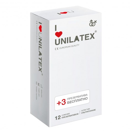 Ультратонкие презервативы Unilatex Ultra Thin - 12 шт. + 3 шт. в подарок - Unilatex - купить с доставкой в Набережных Челнах