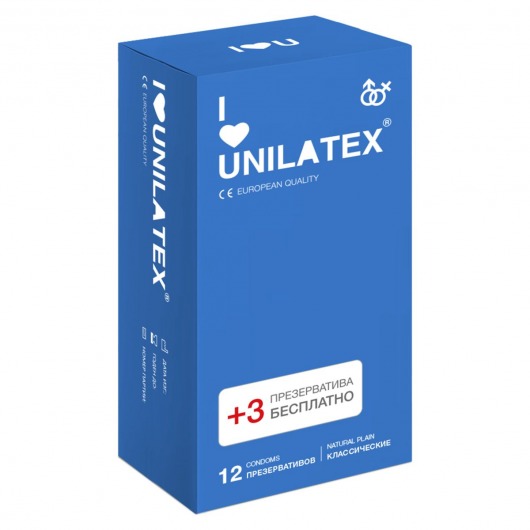 Классические презервативы Unilatex Natural Plain - 12 шт. + 3 шт. в подарок - Unilatex - купить с доставкой в Набережных Челнах