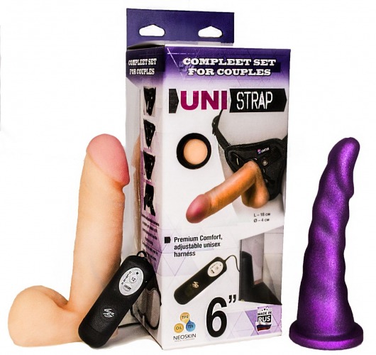 Вибрострапон с двумя насадками UniStrap - 18 и 18 см. - LOVETOY (А-Полимер) - купить с доставкой в Набережных Челнах