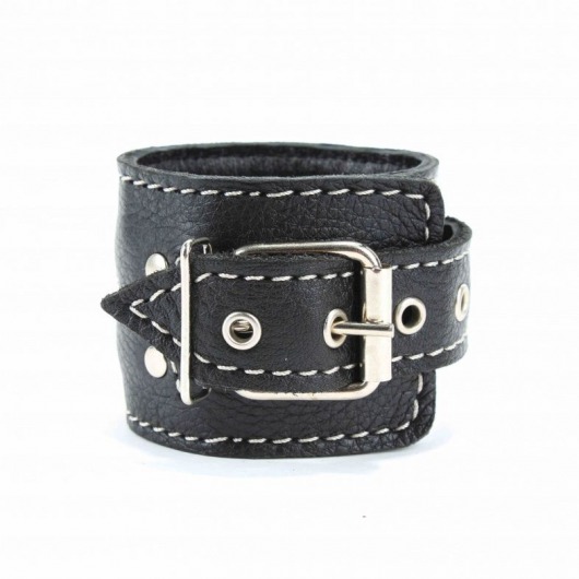Чёрные кожаные наручники с крупной строчкой - БДСМ Арсенал - купить с доставкой в Набережных Челнах