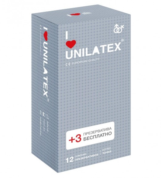 Презервативы с точками Unilatex Dotted - 12 шт. + 3 шт. в подарок - Unilatex - купить с доставкой в Набережных Челнах