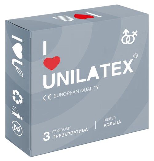 Презервативы с рёбрами Unilatex Ribbed - 3 шт. - Unilatex - купить с доставкой в Набережных Челнах