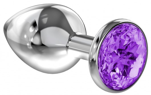 Большая серебристая анальная пробка Diamond Purple Sparkle Large с фиолетовым кристаллом - 8 см. - Lola Games - купить с доставкой в Набережных Челнах