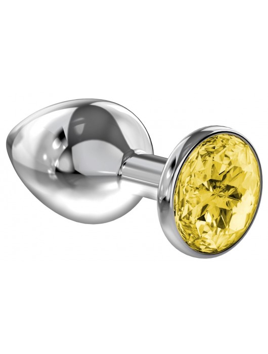Малая серебристая анальная пробка Diamond Yellow Sparkle Small с жёлтым кристаллом - 7 см. - Lola Games - купить с доставкой в Набережных Челнах