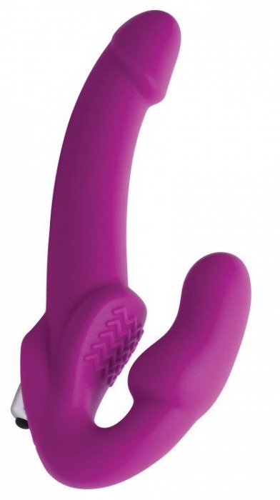 Ярко-розовый безремневой вибрострапон Evoke Vibrating Strapless Silicone Strap-on Dildo - XR Brands - купить с доставкой в Набережных Челнах