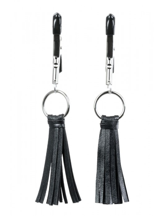 Черно-серебристые зажимы для сосков Theatre с кисточками - ToyFa - купить с доставкой в Набережных Челнах