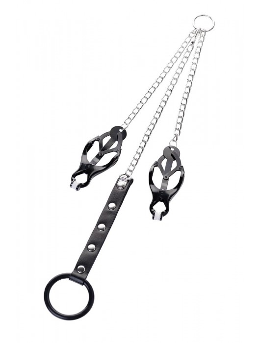 Черно-серебристые зажимы для сосков с кольцом для пениса TOYFA Metal - ToyFa - купить с доставкой в Набережных Челнах