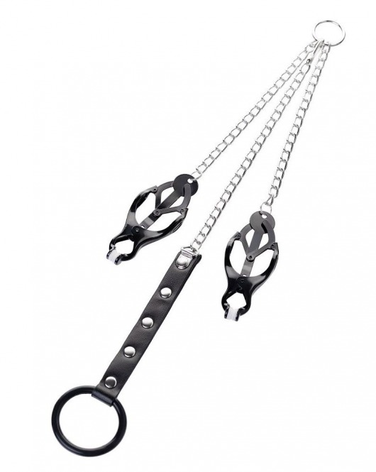 Черно-серебристые зажимы для сосков с кольцом для пениса TOYFA Metal - ToyFa - купить с доставкой в Набережных Челнах