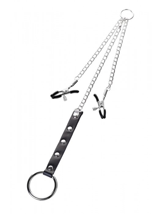 Серебристо-чёрные зажимы для сосков с кольцом для пениса TOYFA Metal - ToyFa - купить с доставкой в Набережных Челнах